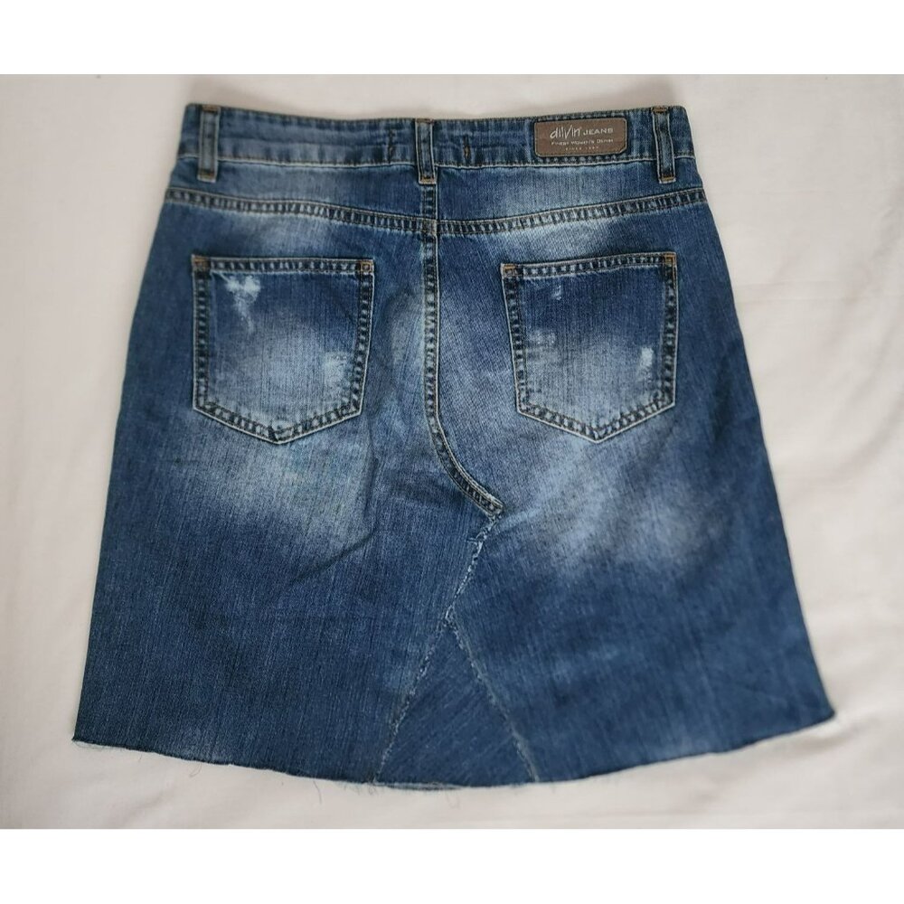 Dilvin Jeans Women's MAVI Blue Denim Patchwork Distressed Skirt Size US 06/EU-38 - Picture 3 of 12